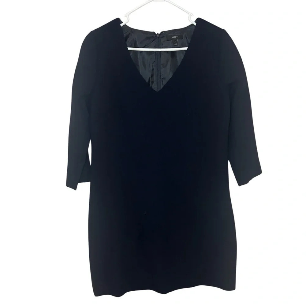J.Crew v-neck wool dress navy blue zipper fitted lined size 6